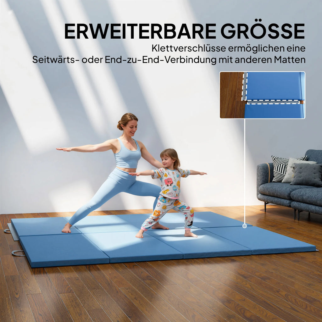 Sulankstomas gimnastikos kilimėlis 240 x 120 cm, šviesiai mėlynas