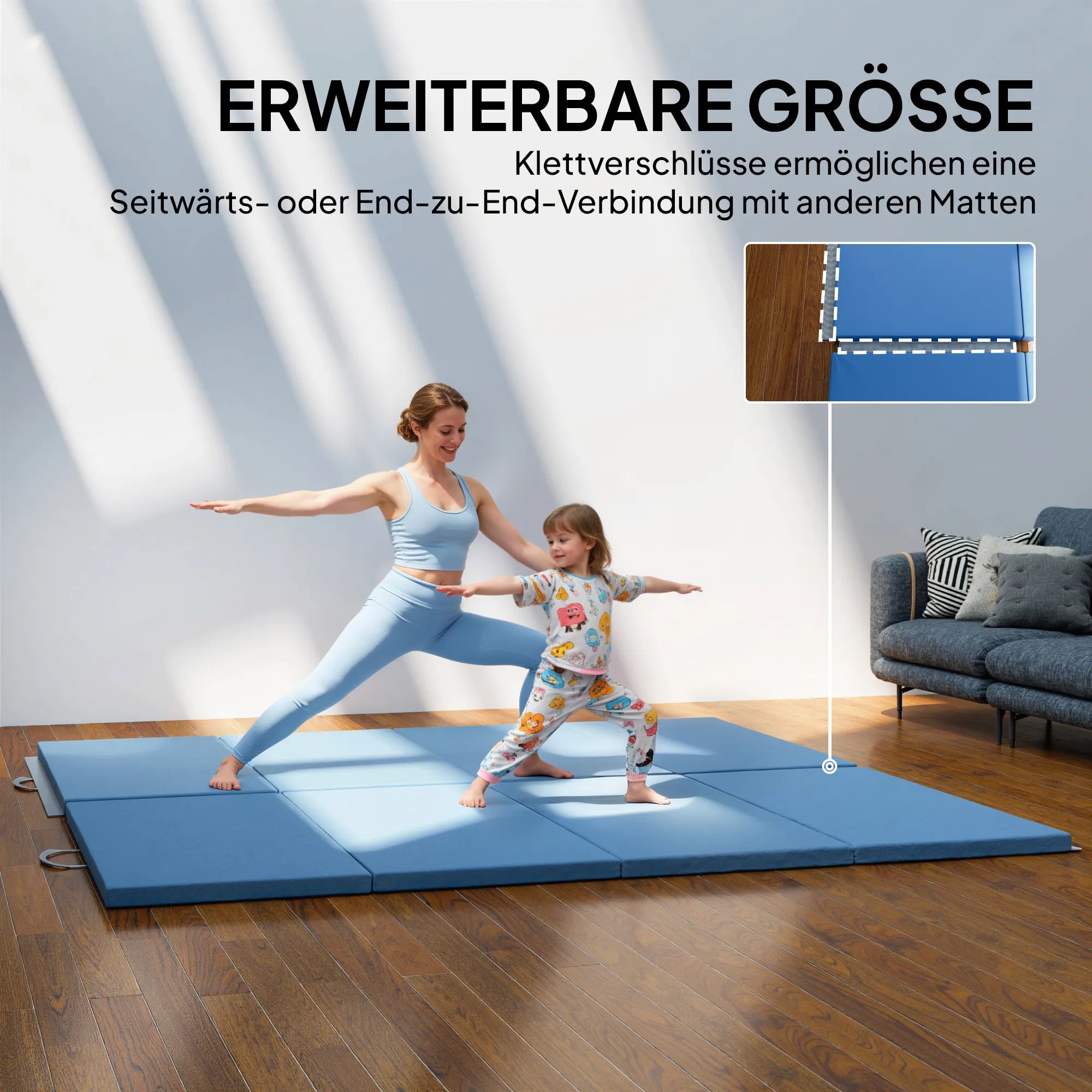 Sulankstomas gimnastikos kilimėlis 240 x 120 cm, šviesiai mėlynas
