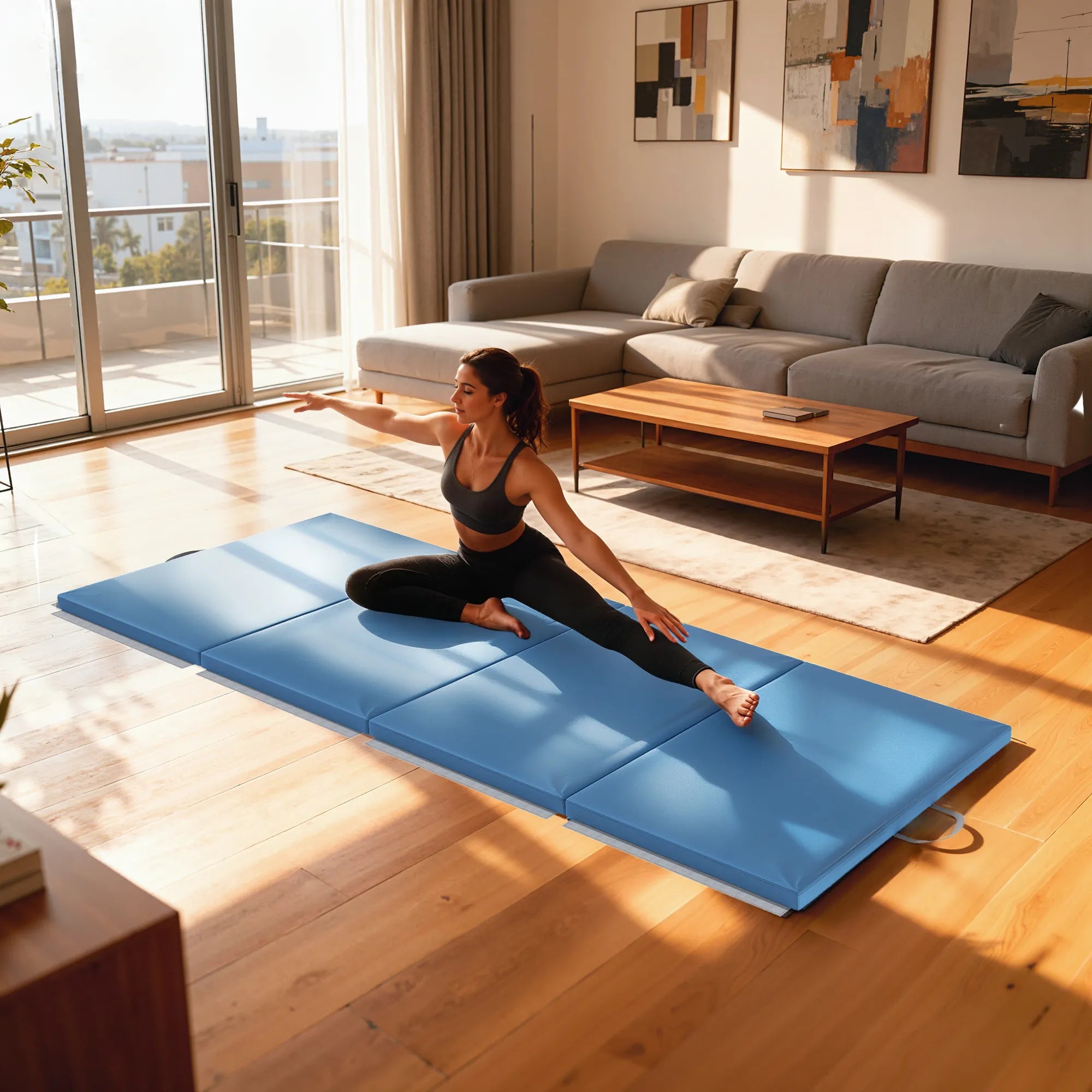 Sulankstomas gimnastikos kilimėlis 240 x 120 cm, šviesiai mėlynas