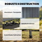 Aliuminio stalviršio, metalinio rėmo ir neslystančių kojėlių artimas planas