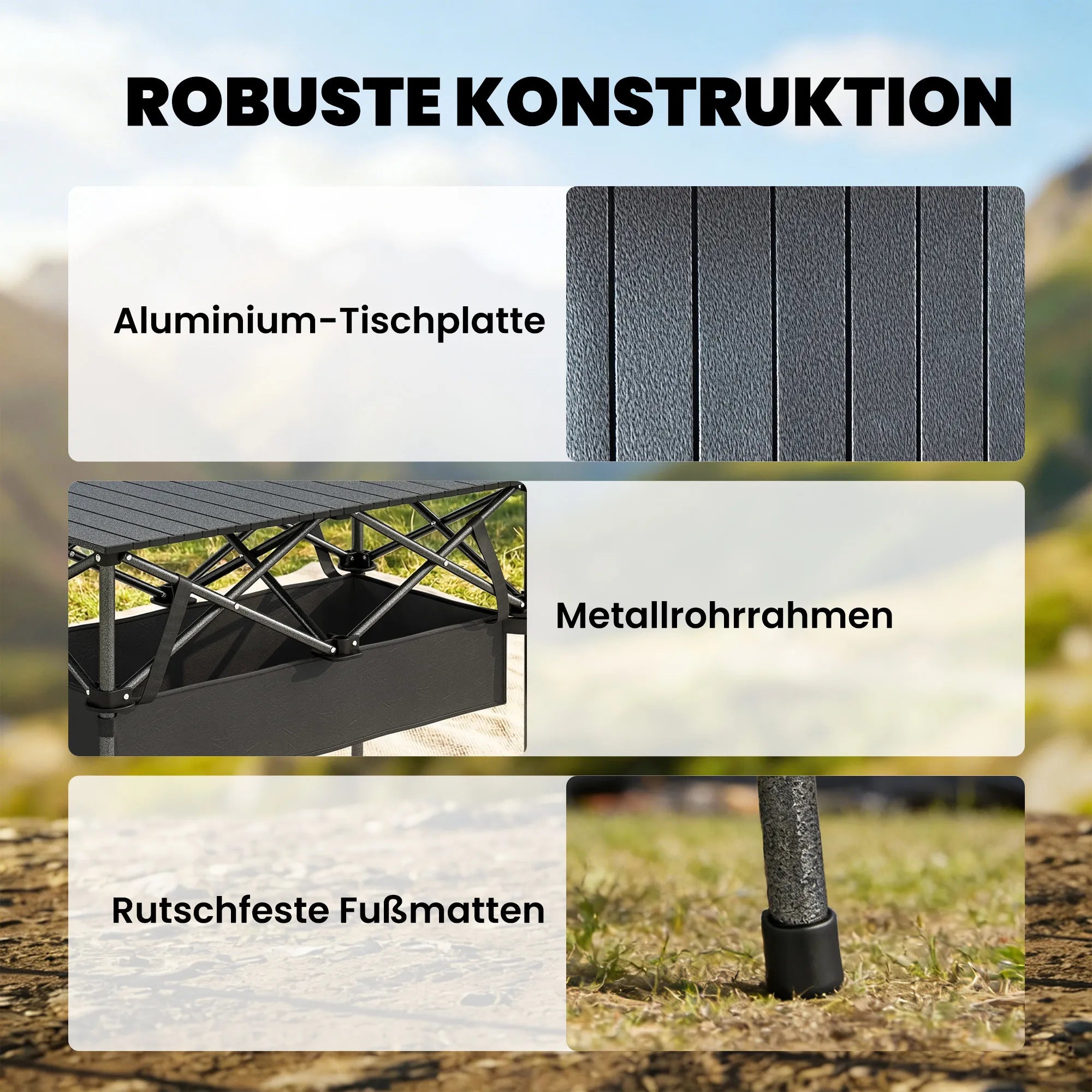 Sulankstomas kempingo stalas su tinkleliu metalinis 93x55 cm juodas