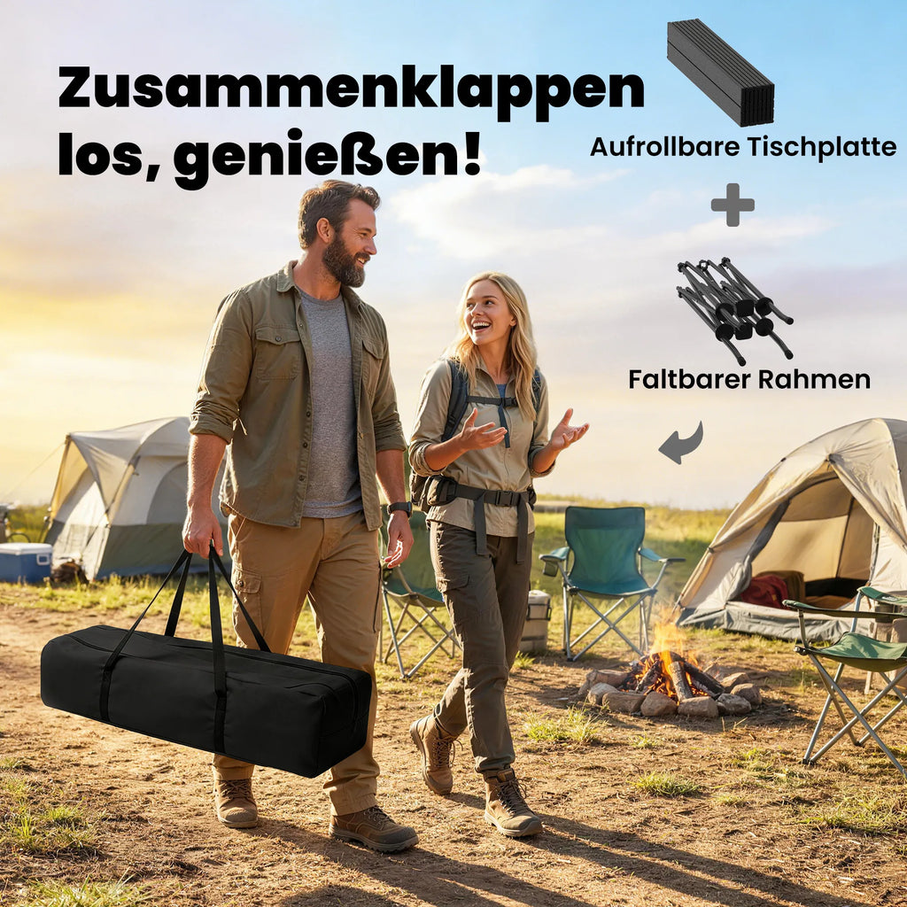 Sulankstomas kempingo stalas su tinkleliu metalinis 93x55 cm juodas