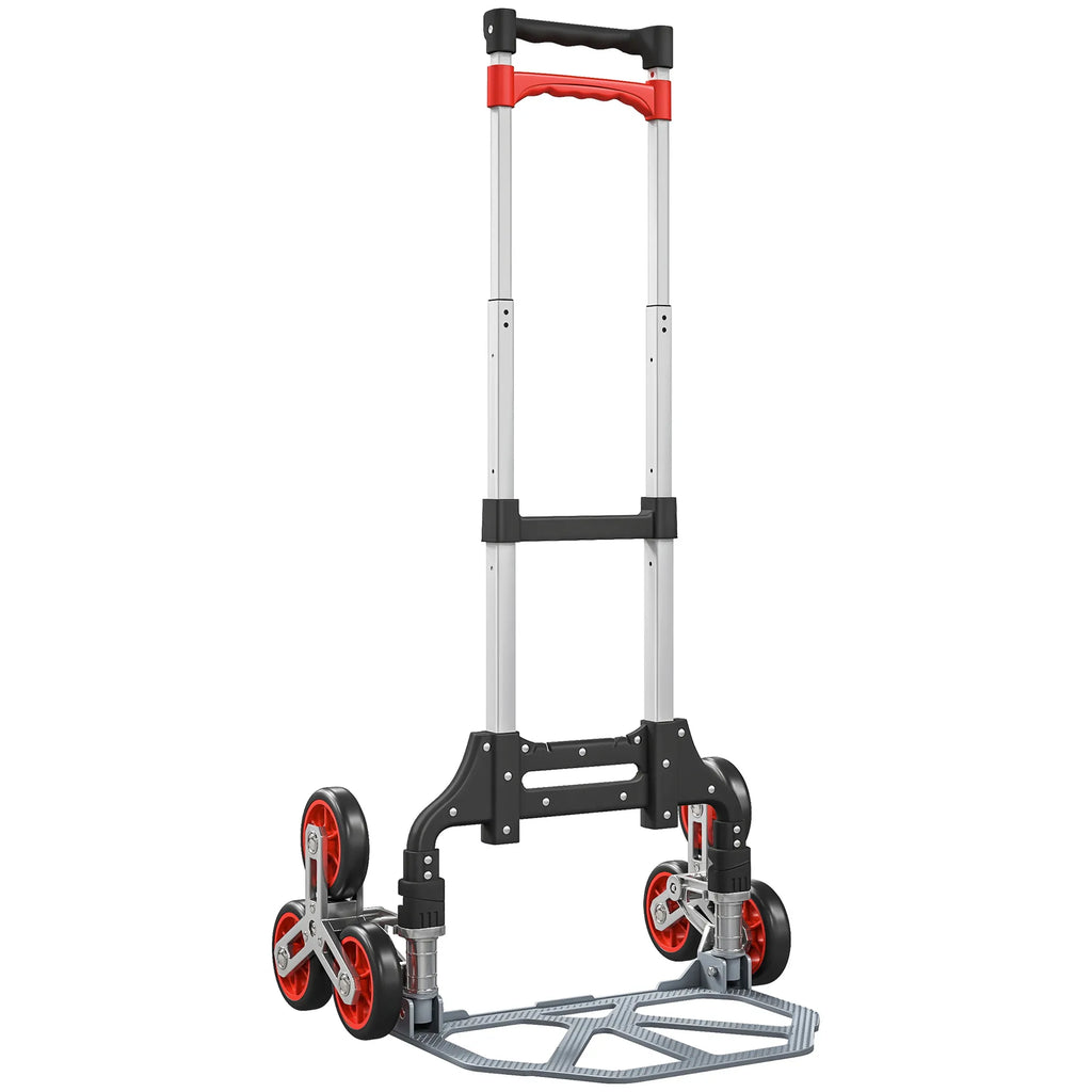 Sulankstomas laiptų kopiklis-vežimėlis, 6 ratų sistema, kelia 70 kg, aliuminis, raudonas