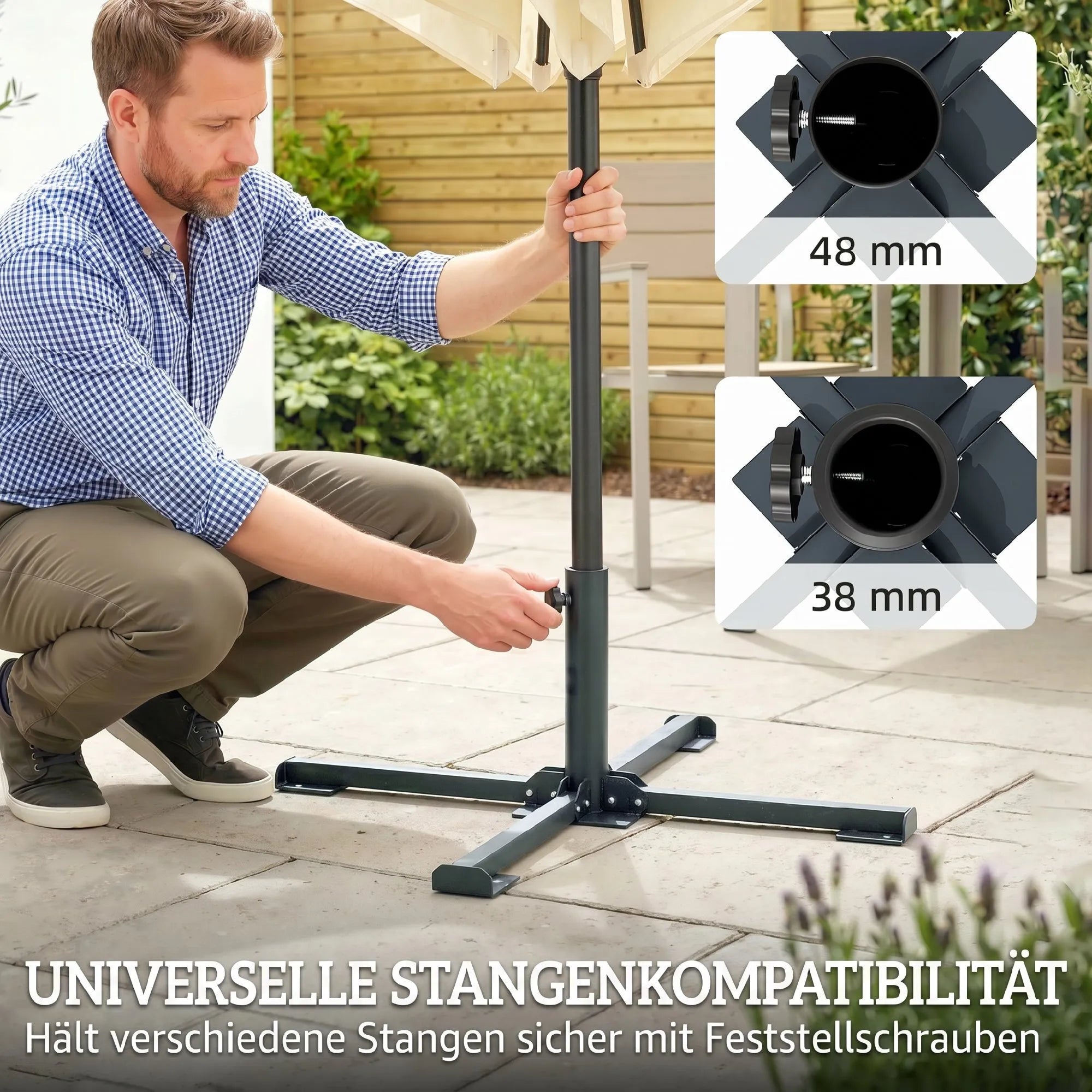 Sulankstomas metalinis skėčio stovas 86x86x30 cm tamsiai pilkas