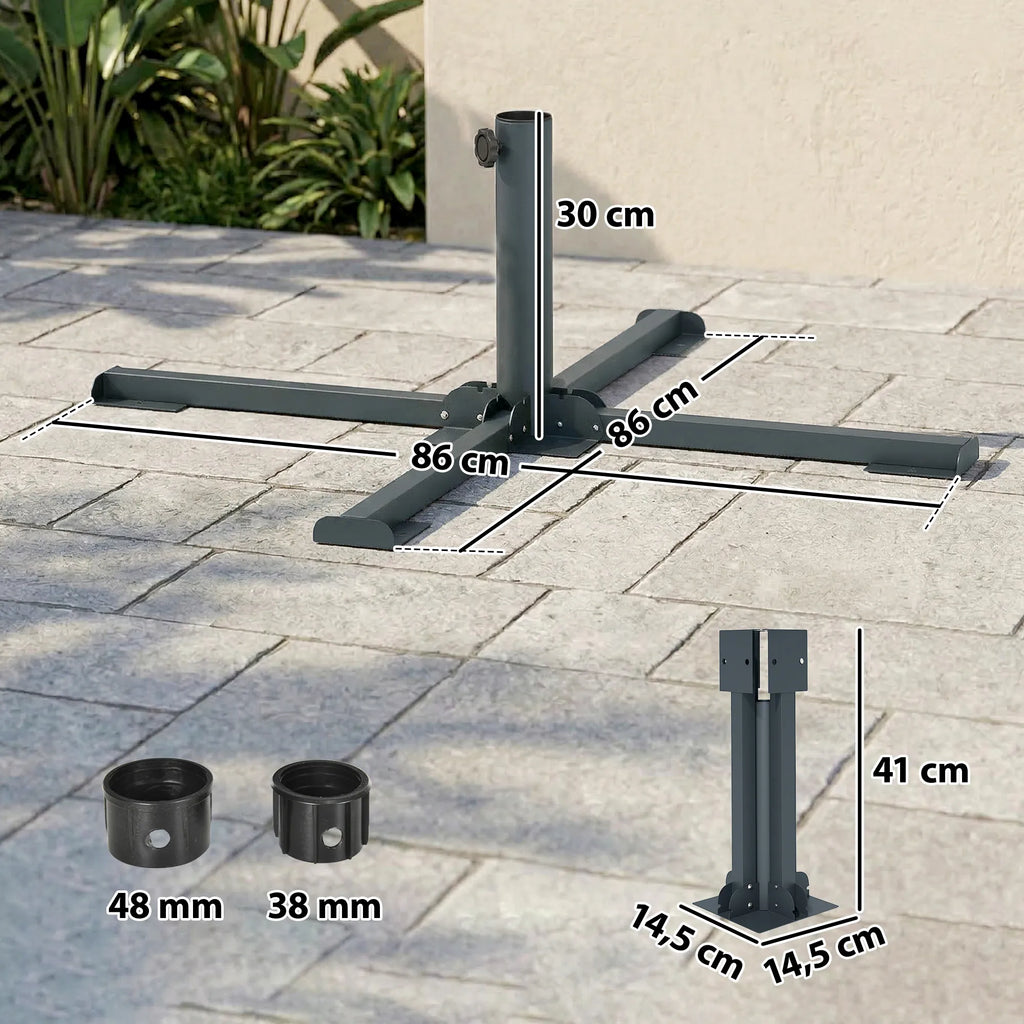 Sulankstomas metalinis skėčio stovas 86x86x30 cm tamsiai pilkas