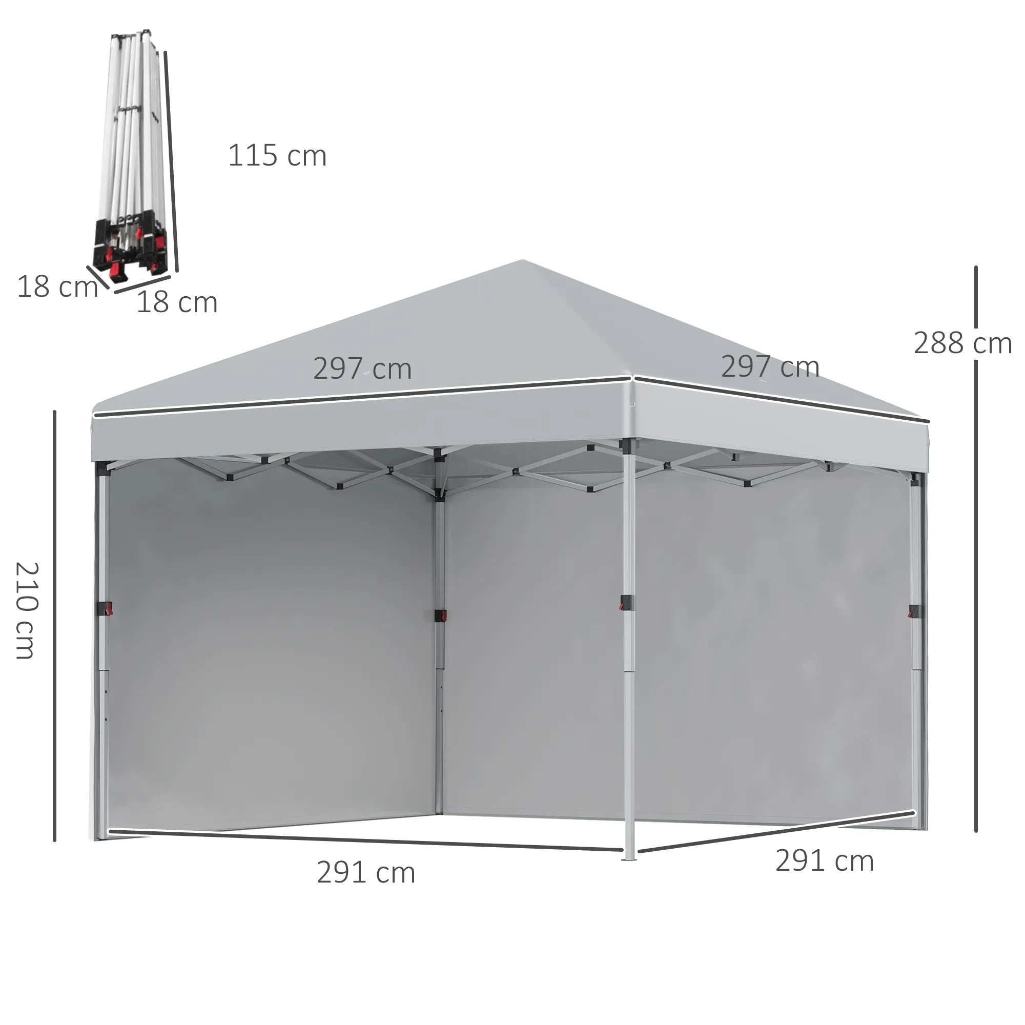 Sulankstomas pavėsinės palapinė su šoninėmis sienelėmis, 3x3 m, šviesiai pilka