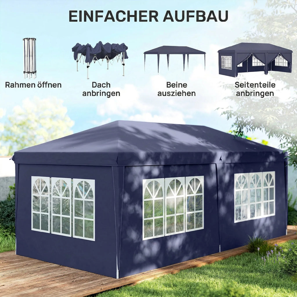 Sulankstomas paviljonas 6 x 3 m, nuimamos šoninės sienelės, plieninis rėmas, mėlynas
