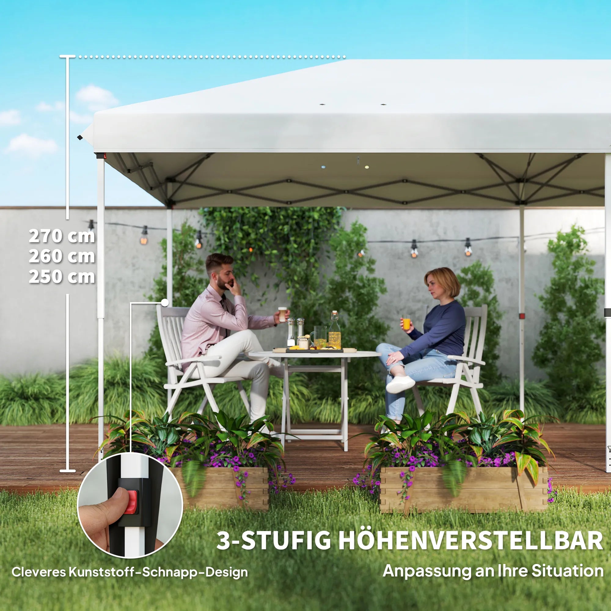 Sulankstomas paviljonas 6x3 m su sienelėmis ir langais, baltas