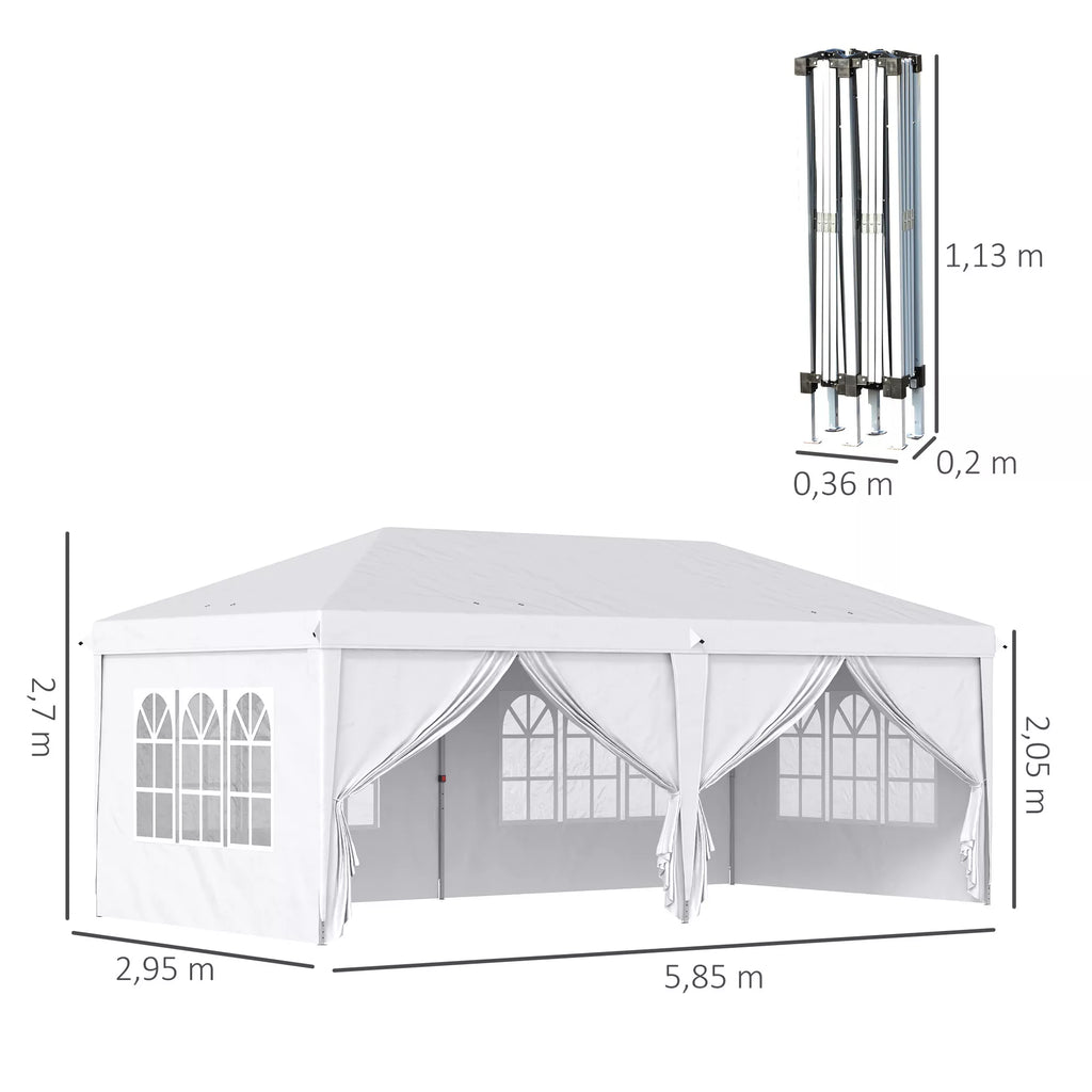 Sulankstomas paviljonas 6x3 m su sienelėmis ir langais, baltas