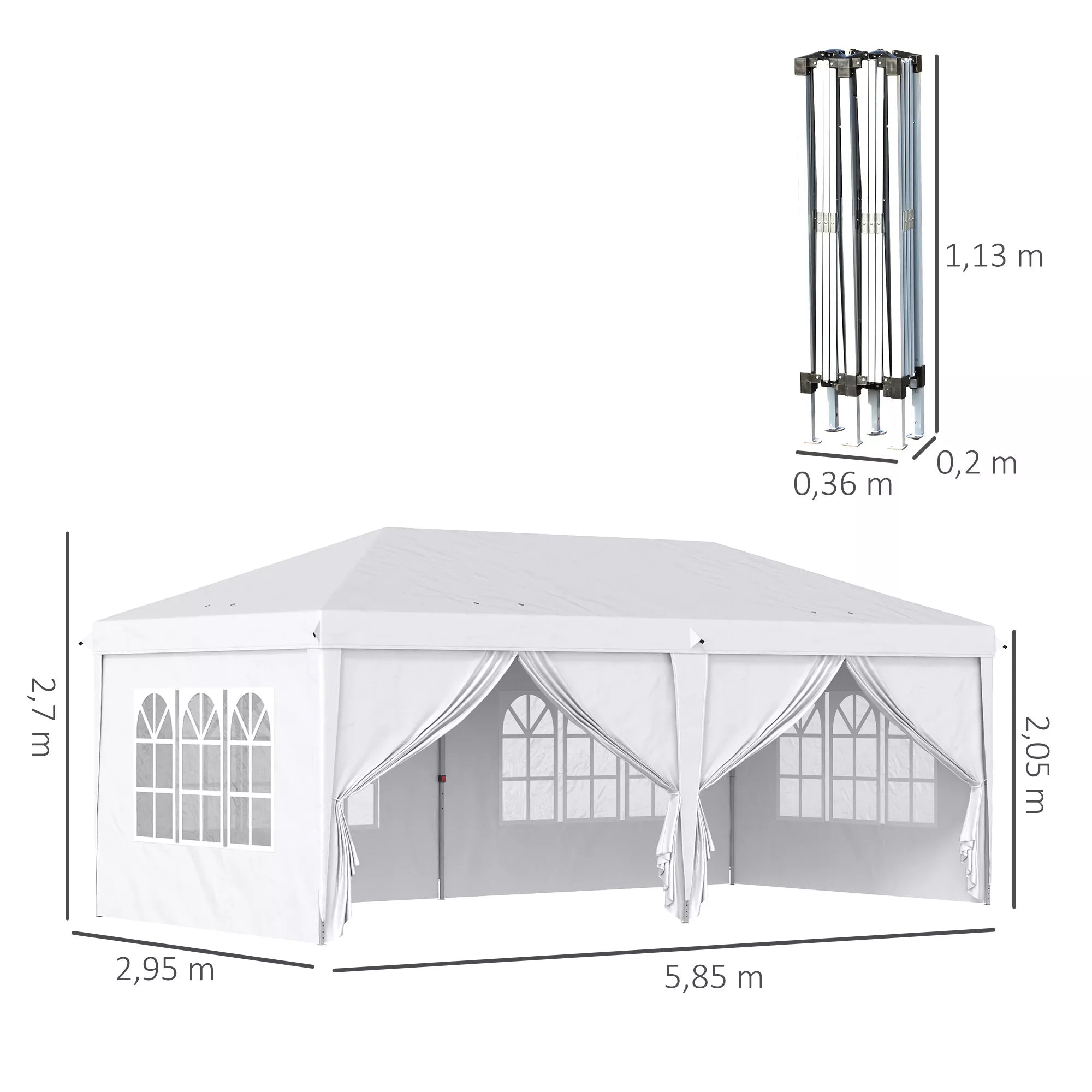 Sulankstomas paviljonas 6x3 m su sienelėmis ir langais, baltas