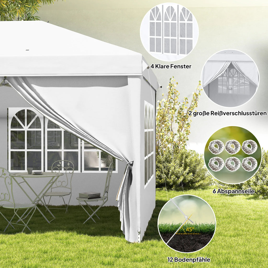 Sulankstomas paviljonas 6x3 m su sienelėmis ir langais, baltas