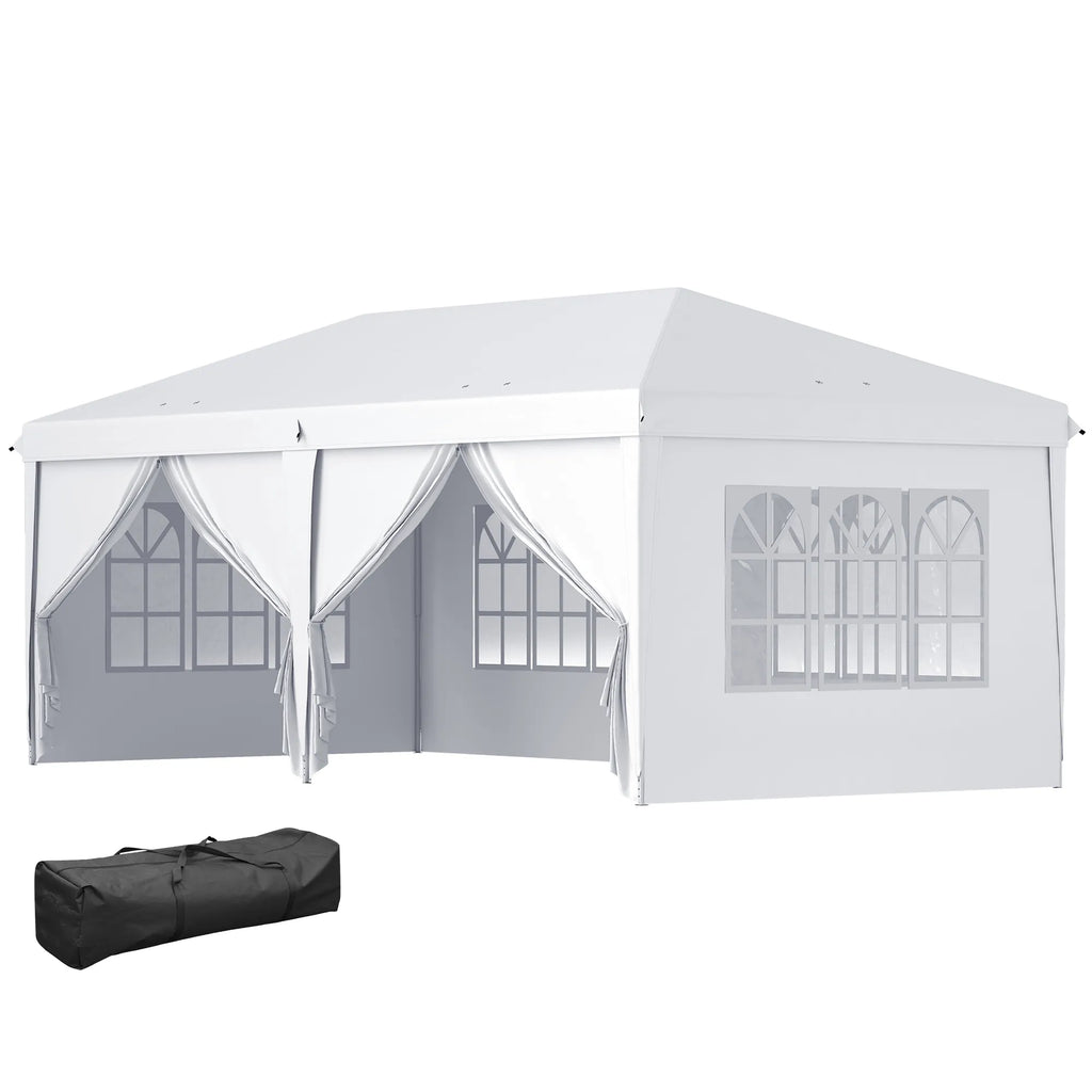 Sulankstomas paviljonas 6x3 m su sienelėmis ir langais, baltas