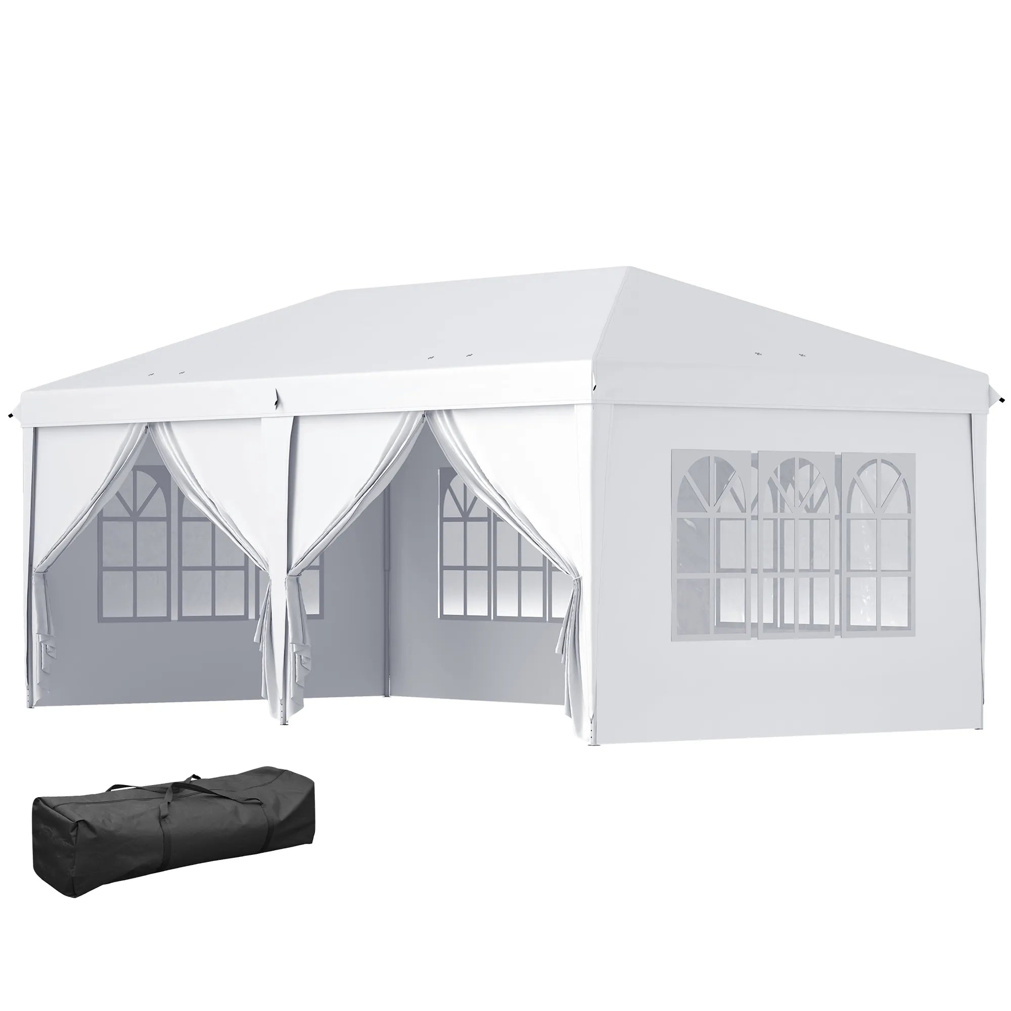 Sulankstomas paviljonas 6x3 m su sienelėmis ir langais, baltas