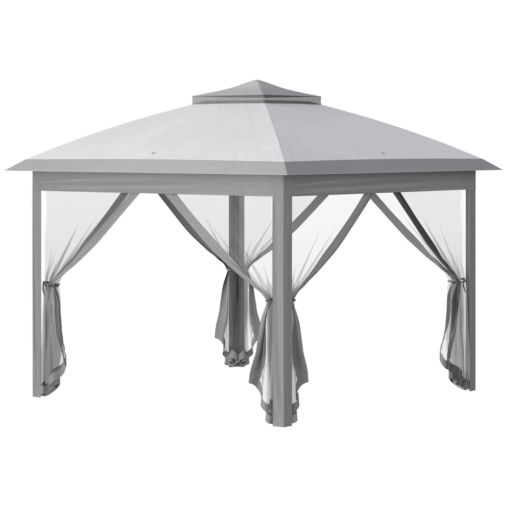Sulankstomas paviljonas, sodo palapinė 330x330 cm, su tinkleliais nuo vabzdžių, pilkas