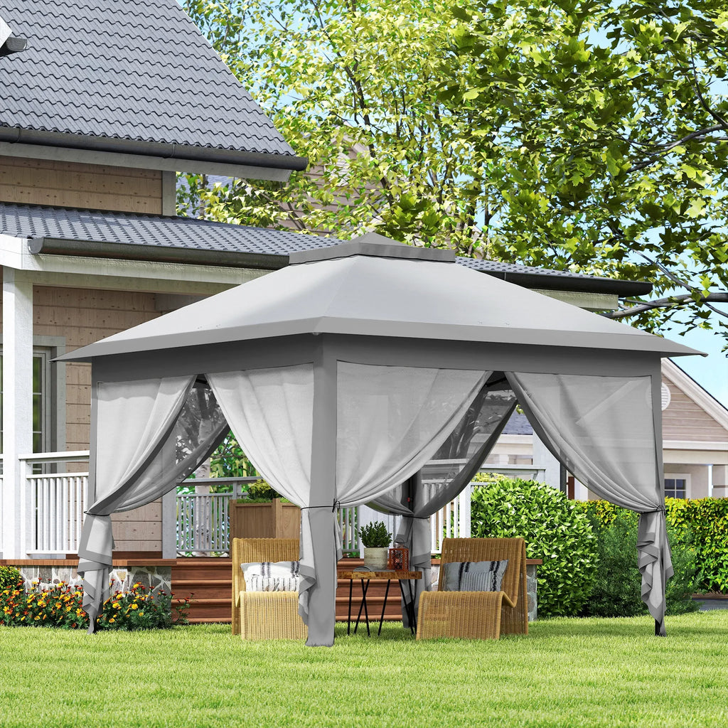 Sulankstomas paviljonas, sodo palapinė 330x330 cm, su tinkleliais nuo vabzdžių, pilkas