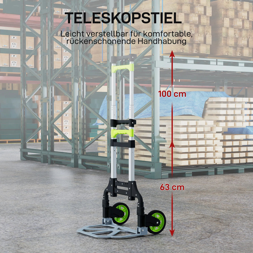 Sulankstomas rankinis vežimėlis, aliuminis, su reguliuojama rankena iki 100 cm