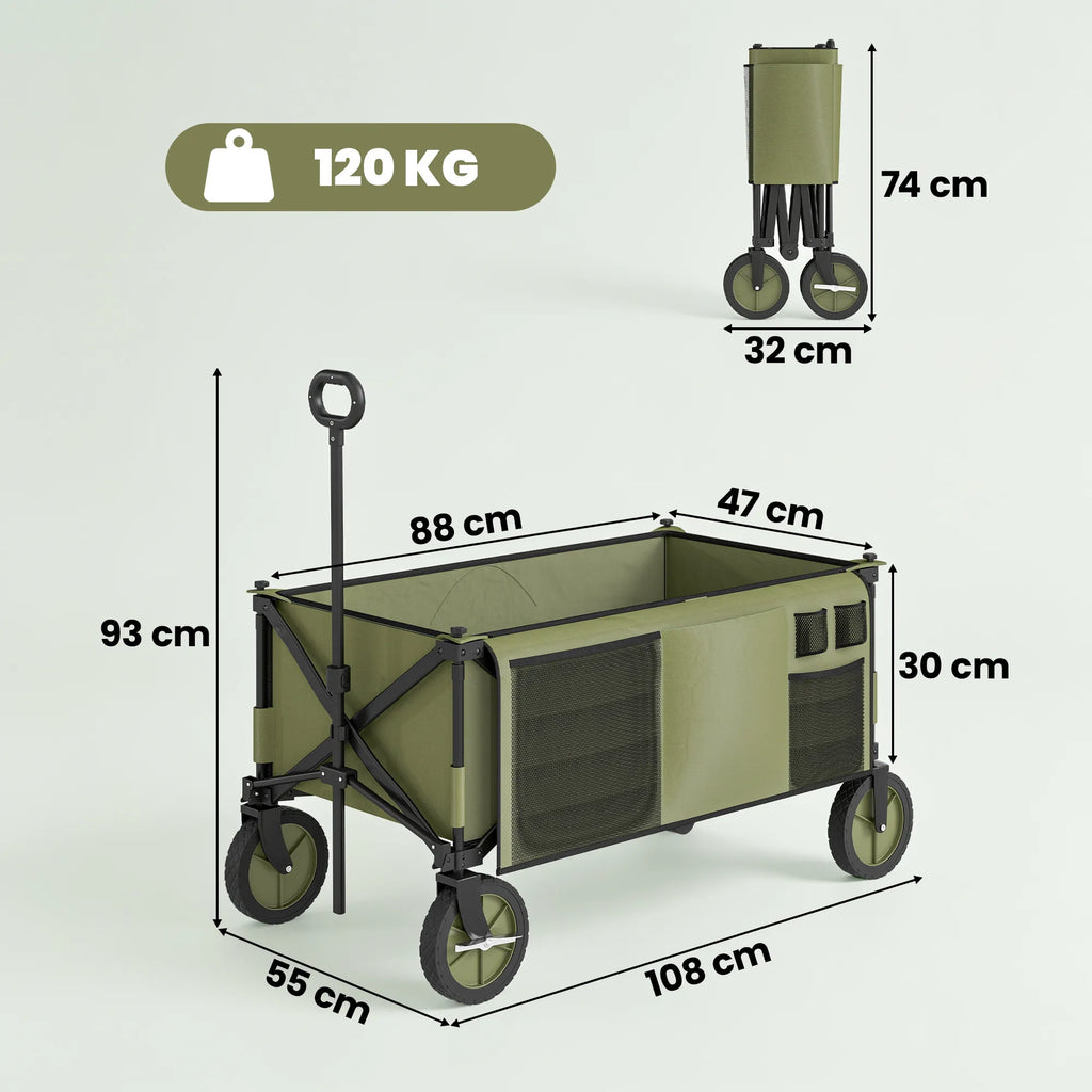 Sulankstomas rankinis vežimėlis su staliumi, 100 kg, žalias