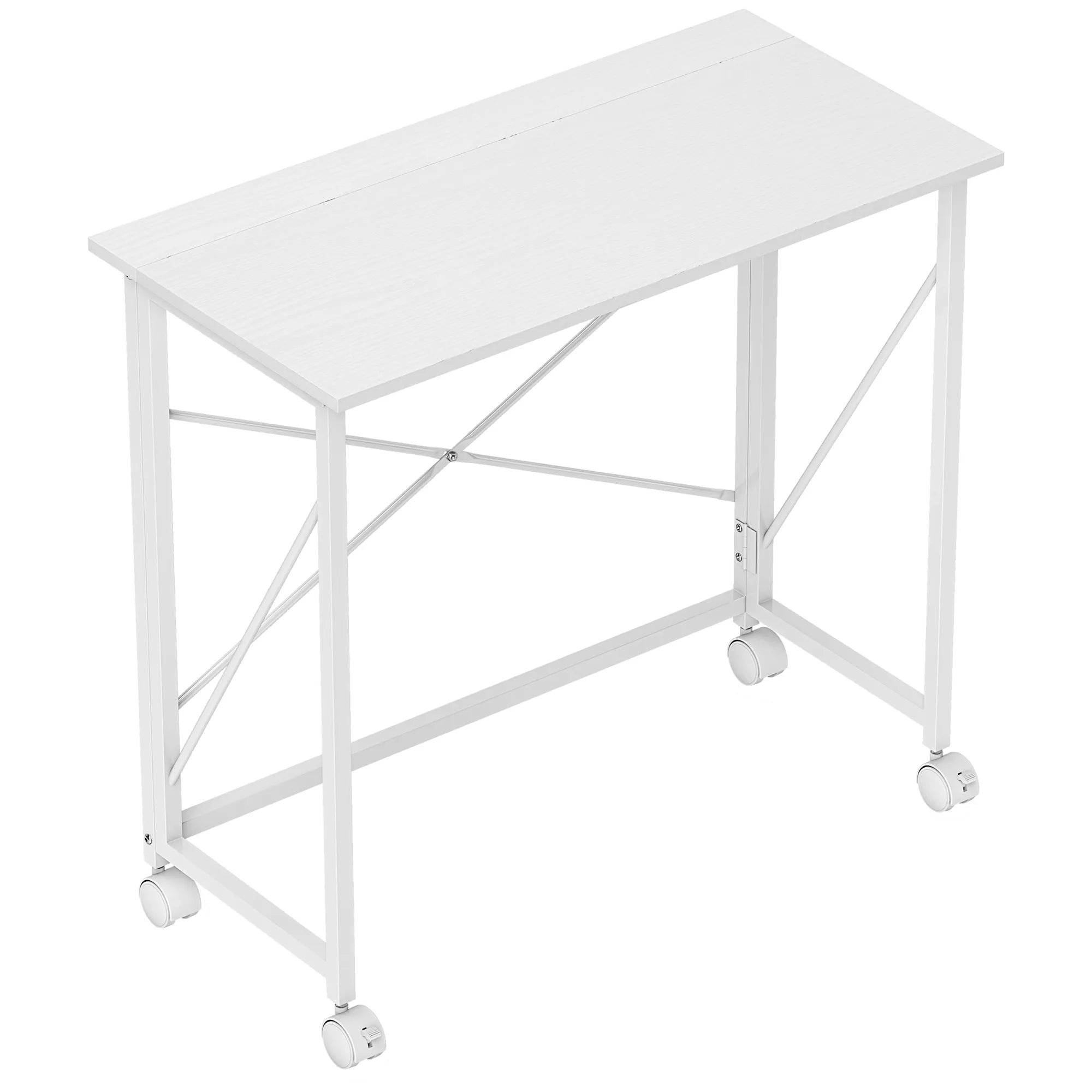 Sulankstomas rašomasis stalas su ratukais medienos plokštės 80x40 cm baltas
