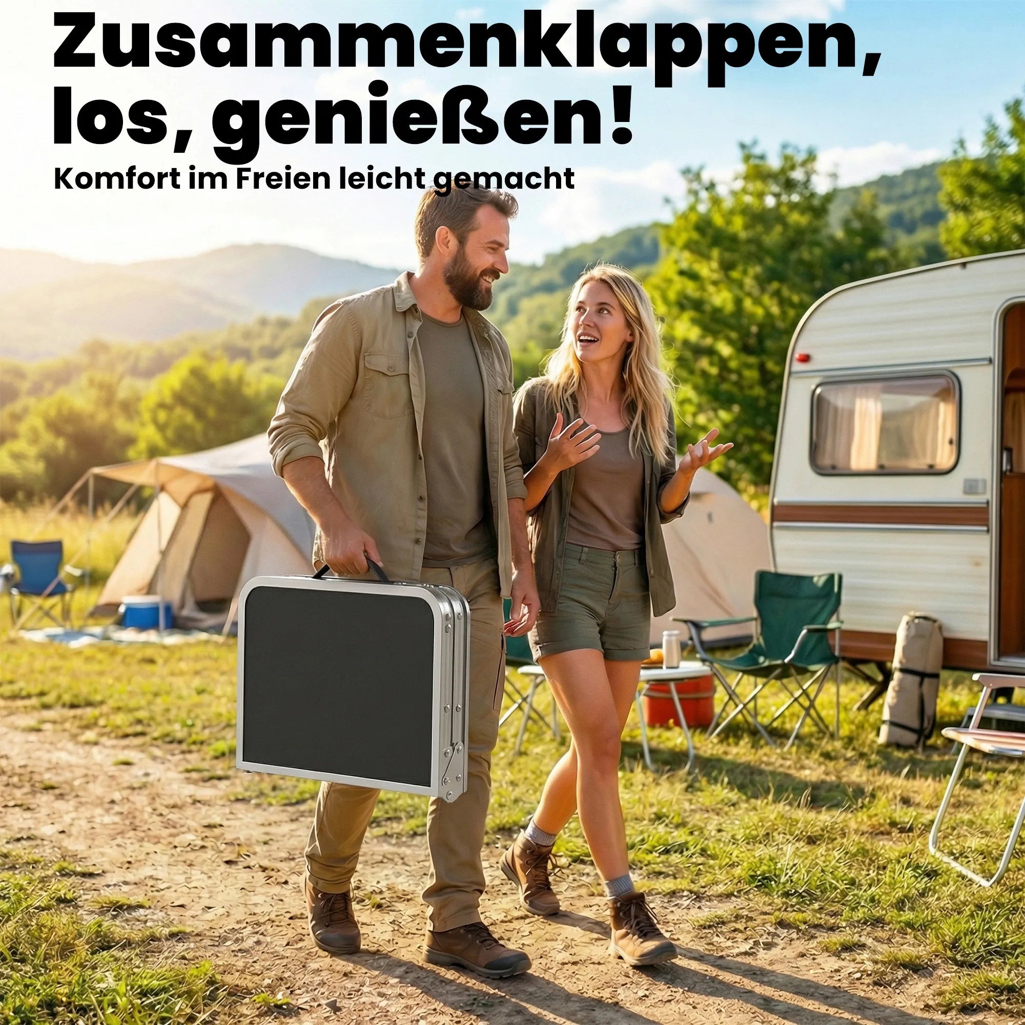 Sulankstomas stalas stovyklavimui aliuminis 60x40 cm reguliuojamas juodas