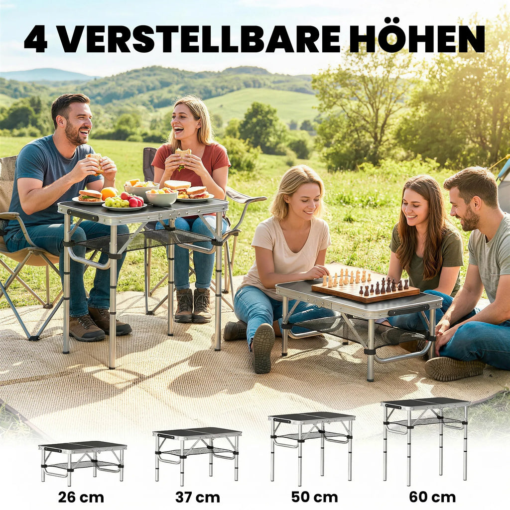 Sulankstomas stalas stovyklavimui aliuminis 60x40 cm reguliuojamas juodas