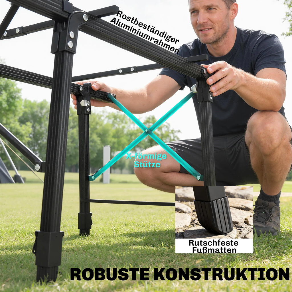 Sulankstomas stovyklavimo stalas iki 30 kg, reguliuojamas aukštis, su krepšiu, juodas