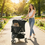 Sulankstomas šunų vežimėlis su krepšiu daiktams juodas 10 kg