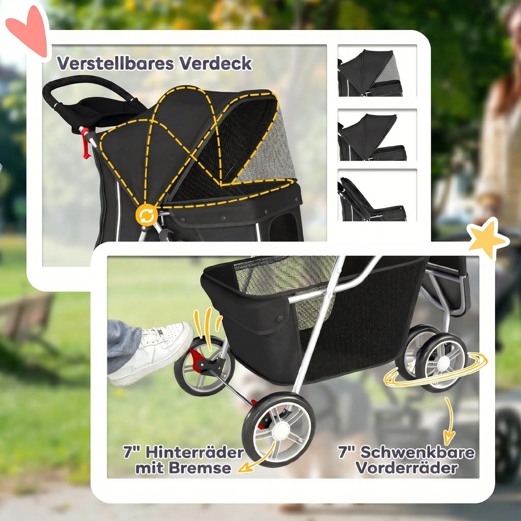 Sulankstomas šunų vežimėlis su krepšiu daiktams juodas 10 kg