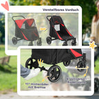 Sulankstomas šunų vežimėlis, vieno mygtuko sulankstymo sistema, raudonas