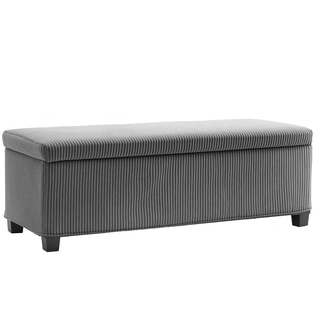 Sulankstomas suoliukas-daiktadėžė, 84 l, 112 × 42 × 40 cm, veliūrinis, pilkas
