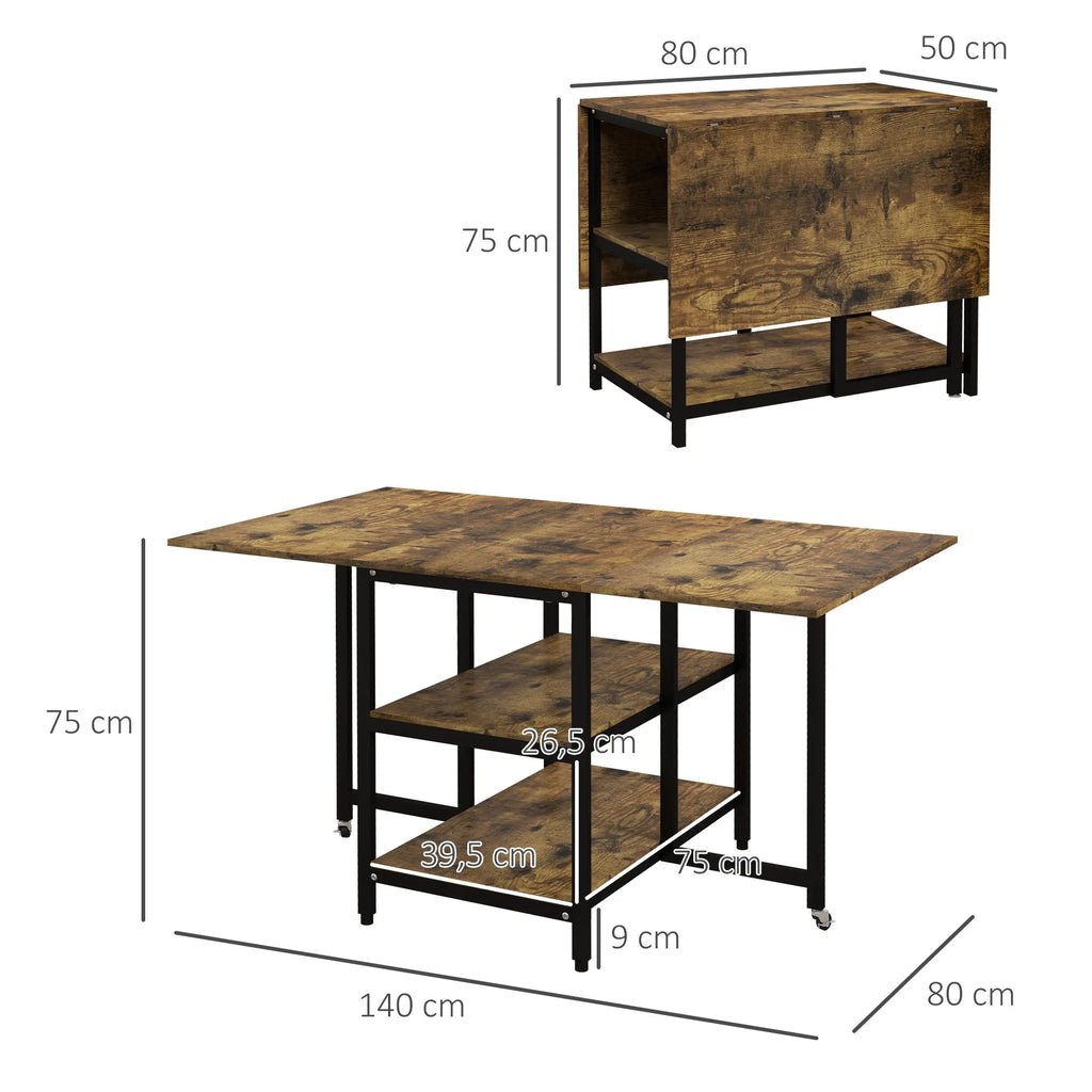 Sulankstomas valgomojo stalas, industrinio stiliaus, 140x80 cm, rudas