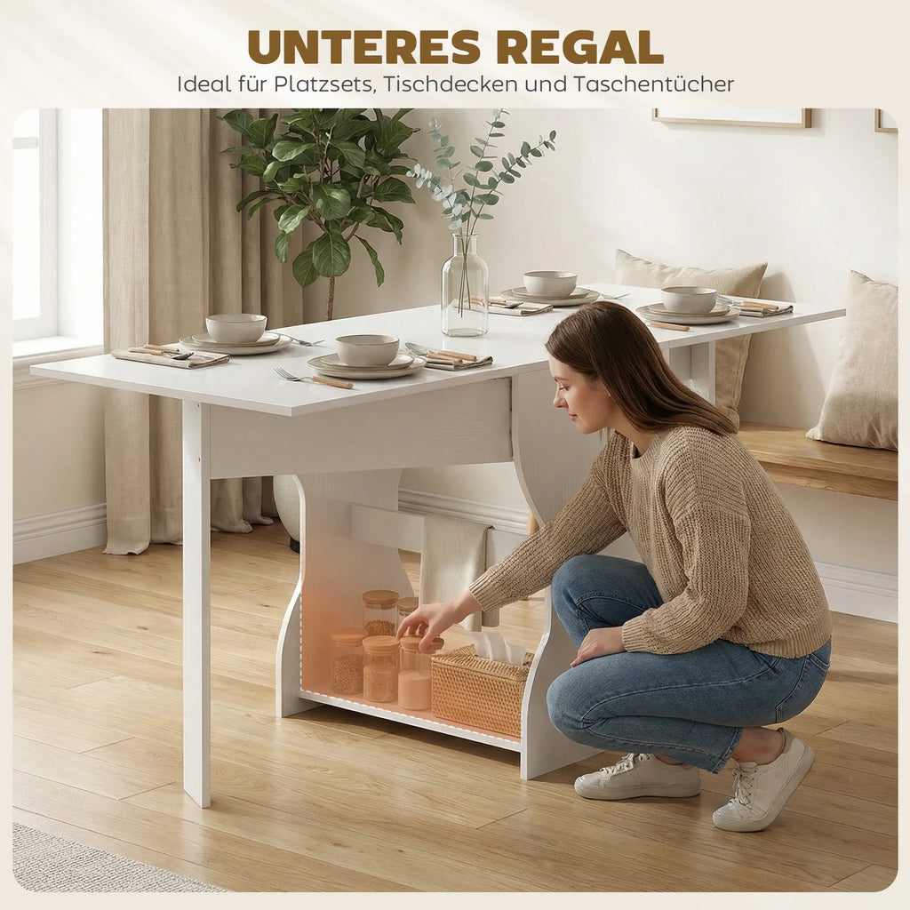 Sulankstomas valgomojo stalas medžio drožlių plokštė 160x60 cm funkcionalus baltas