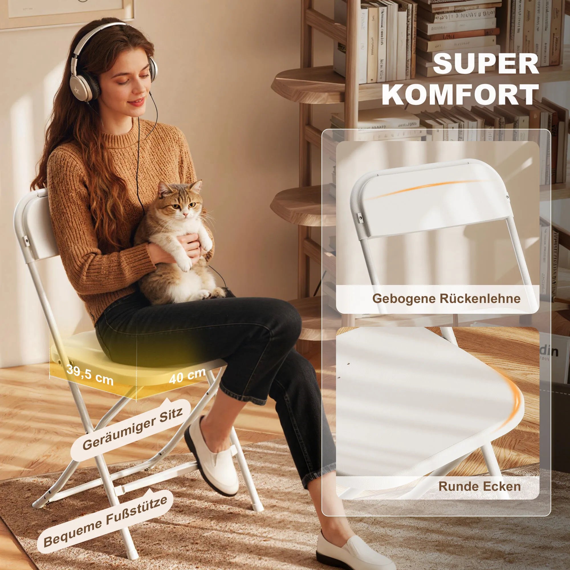 Sulankstomos kėdės, 6 vnt., su atrama kojoms, iki 120 kg, baltos