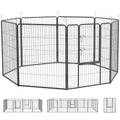 Šuniukų aptvaras, modulinė konstrukcija, 16 elementų, 2 durys, atsparus atmosferos poveikiui, plienas, 3,2 x 3,2 x 1 m, pilkos spalvos