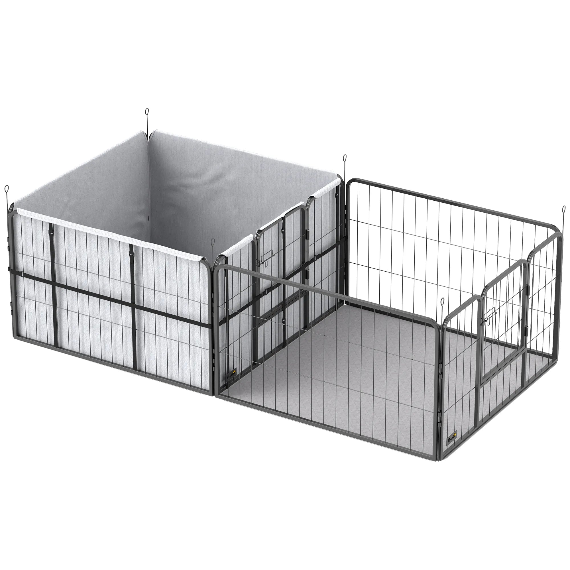 Šuniukų aptvaras su 7 sekcijomis ir guoliu 203x102x60cm juodas