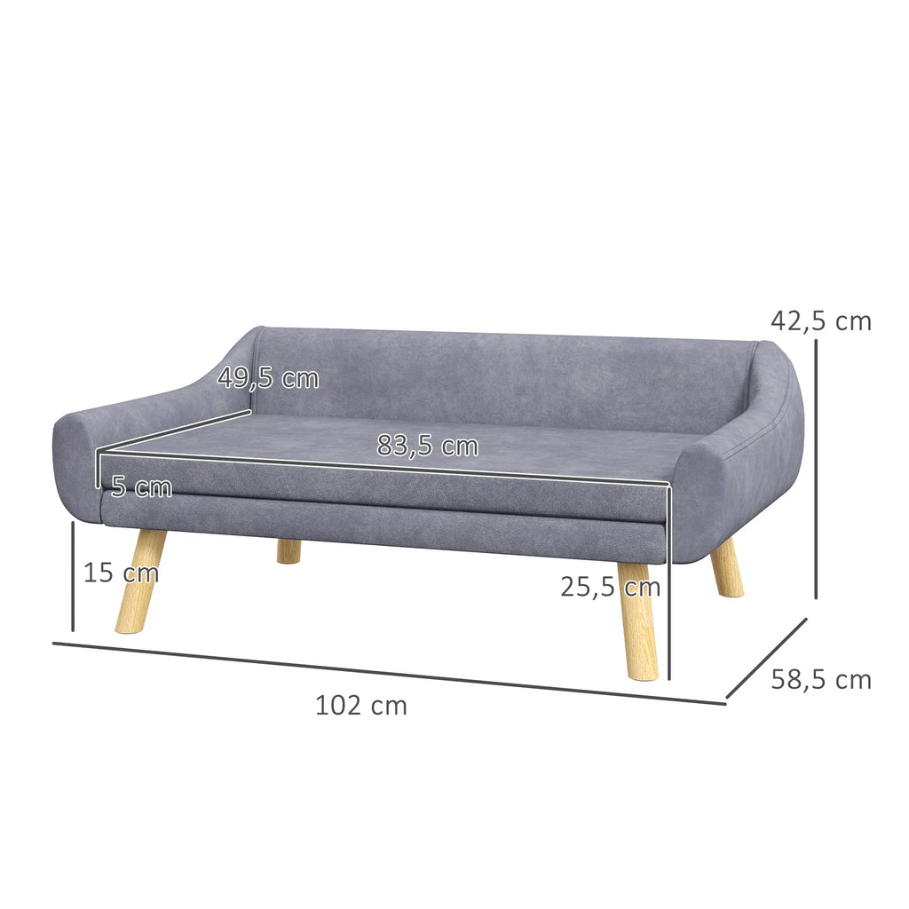 Šuns guolis sofa, su nuimama pagalve, veliūrinis, pilkas