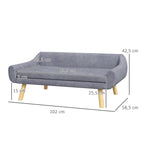 Matmenų schema centimetrais: guolio ilgis 102 cm, plotis 58,5 cm, aukštis 42,5 cm