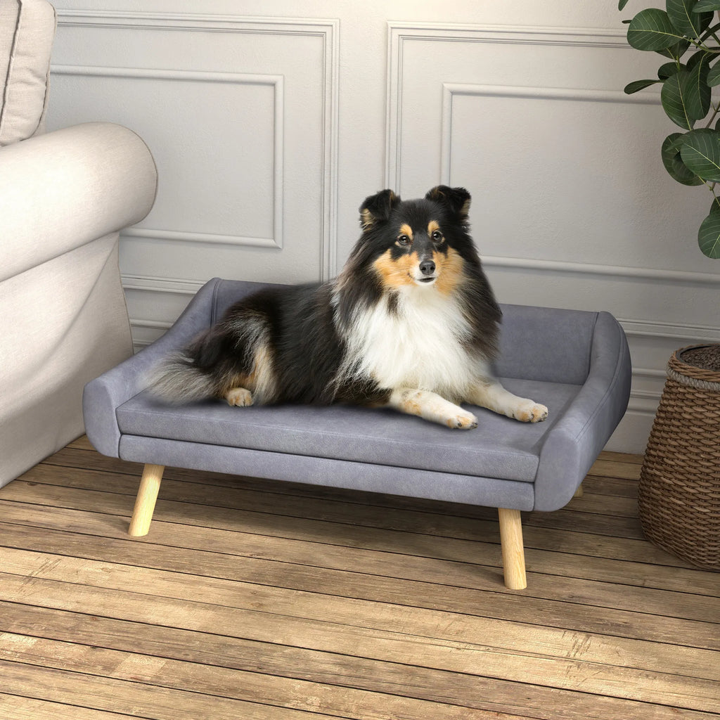 Šuns guolis sofa, su nuimama pagalve, veliūrinis, pilkas