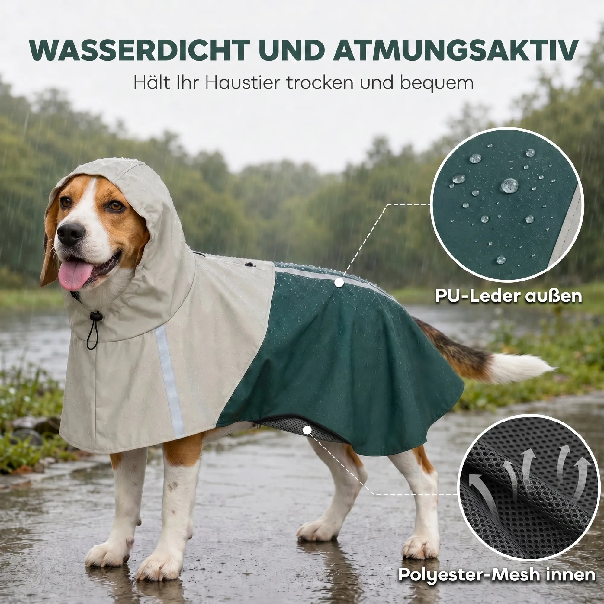 Šuns lietpaltis, reguliuojamas, 15–20 kg šunims, žalias