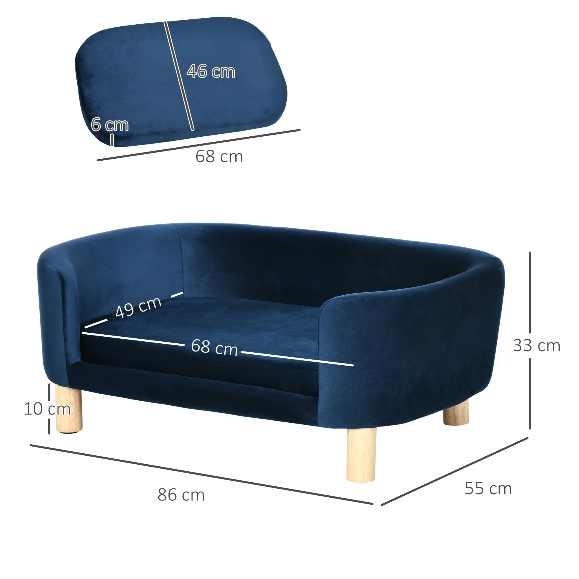Šuns sofa, tamsiai mėlyna, 86 x 55 x 33 cm