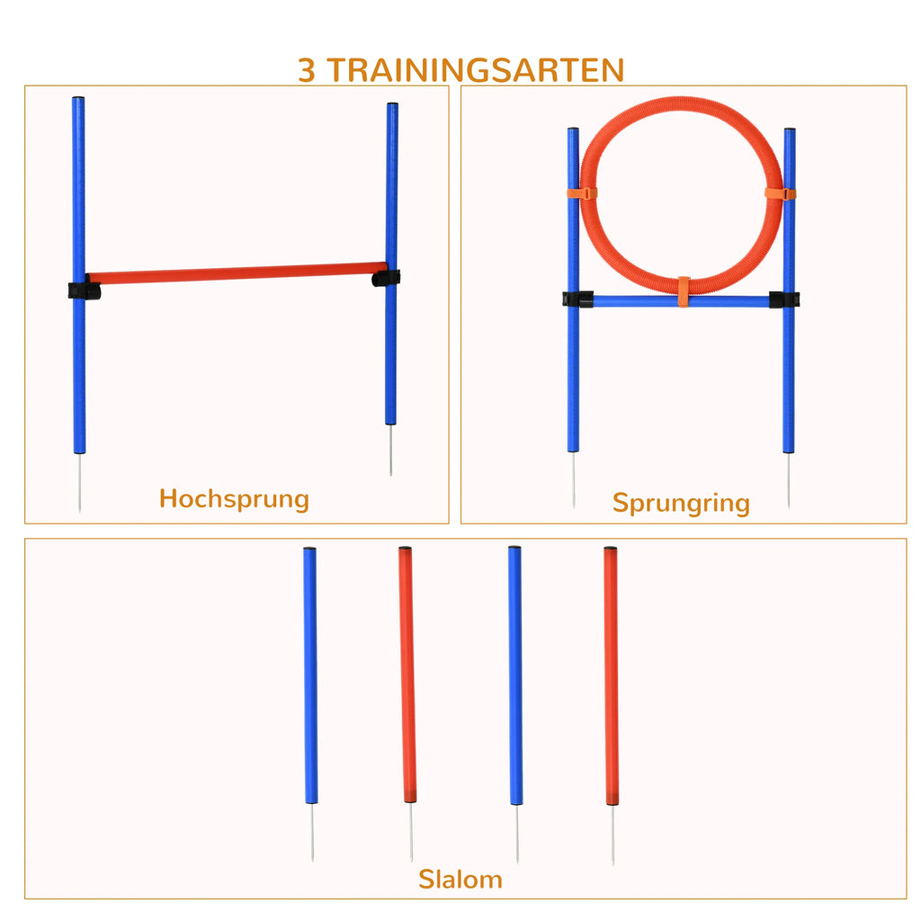 Infografika su trimis pratybų tipais: šuolis, žiedas ir slalomas