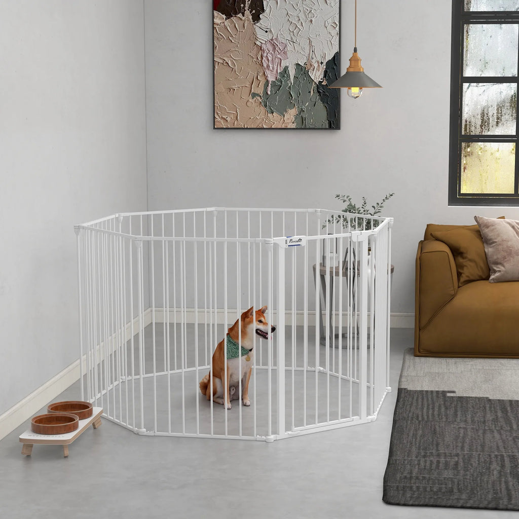 Šunų aptvaras – 8 dalių transformuojamas voljeras, baltas