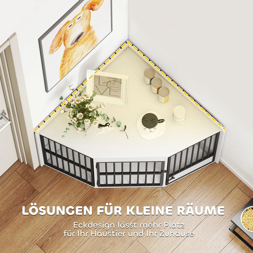 Šunų būda kampinė su šėrimo durelėmis, balta