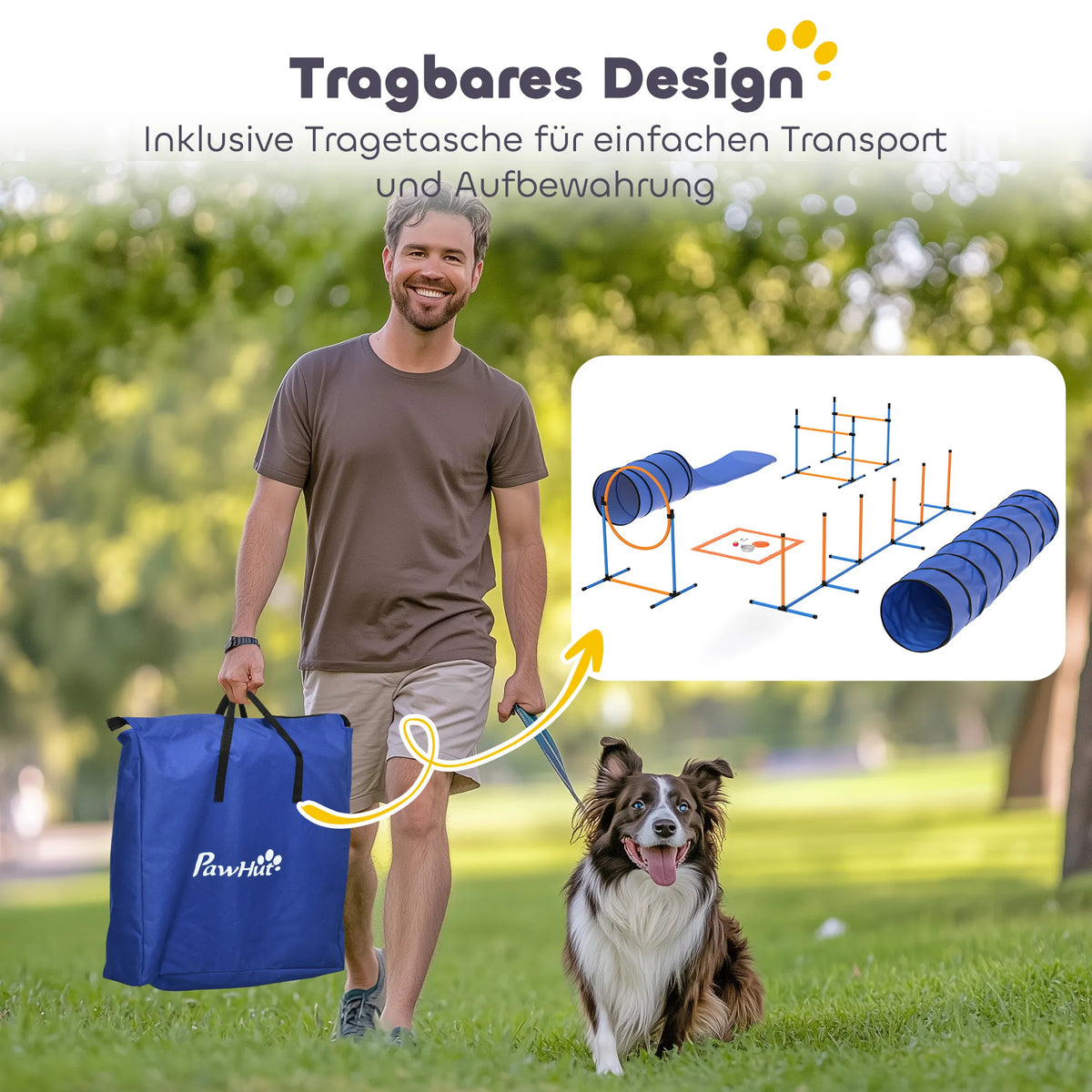Šunų dresūros rinkinys Agility 11 dalių su tuneliais ir kliūtimis