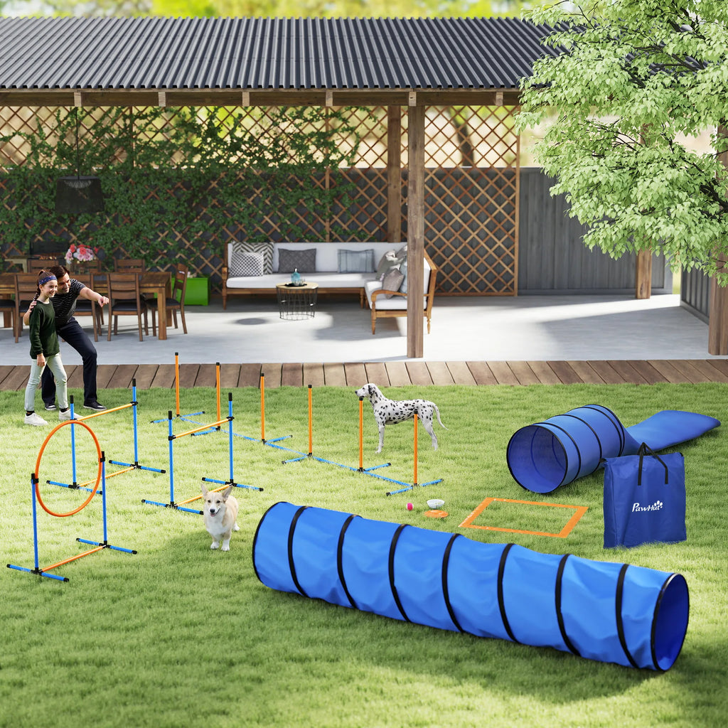 Šunų dresūros rinkinys Agility 11 dalių su tuneliais ir kliūtimis