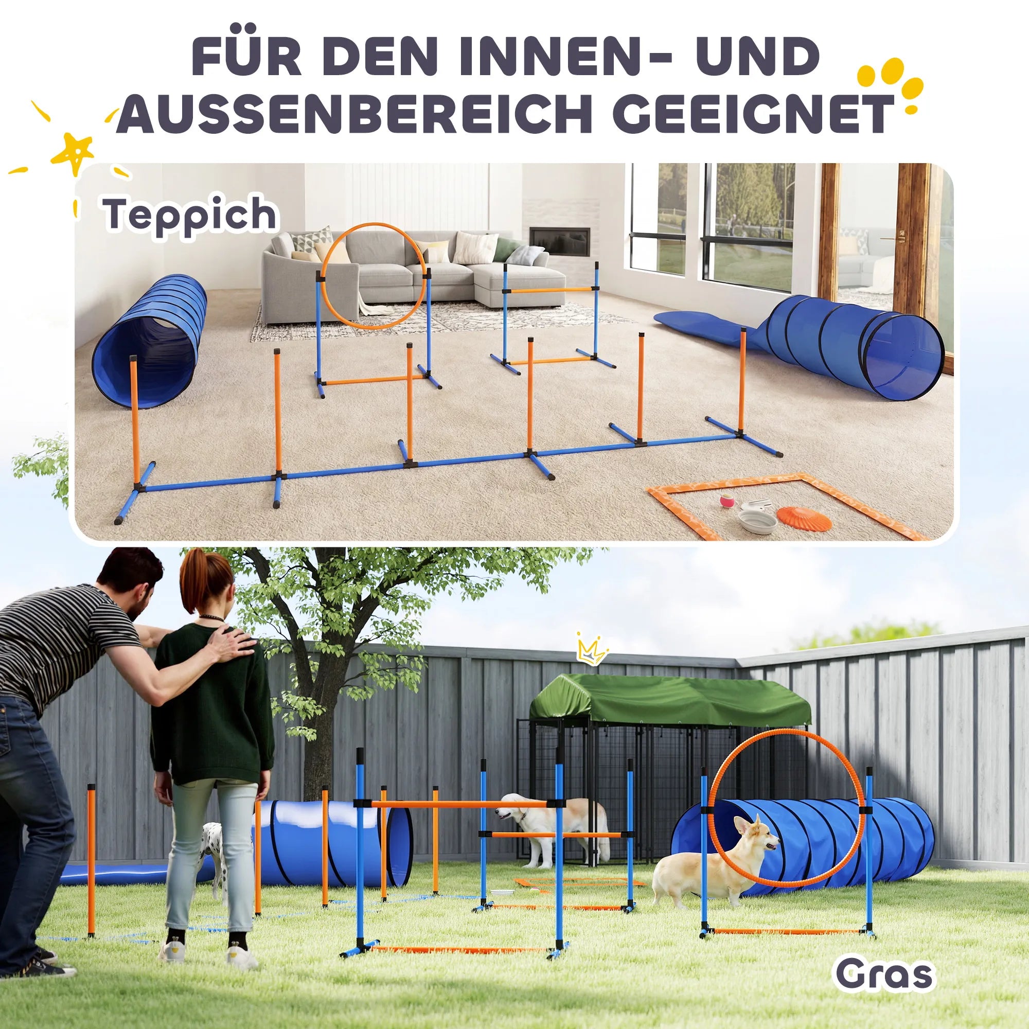 Šunų dresūros rinkinys Agility 11 dalių su tuneliais ir kliūtimis