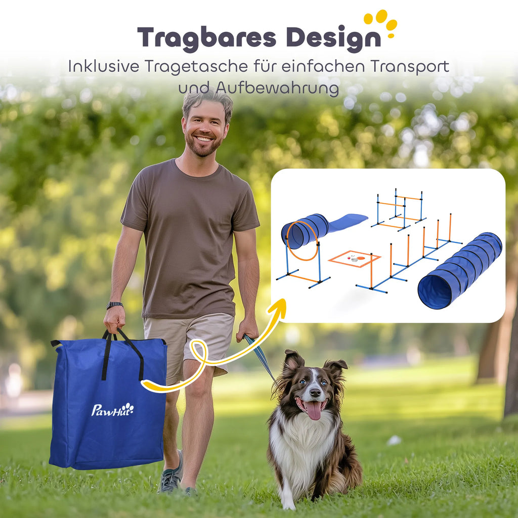 Šunų dresūros rinkinys Agility 11 dalių su tuneliais ir kliūtimis