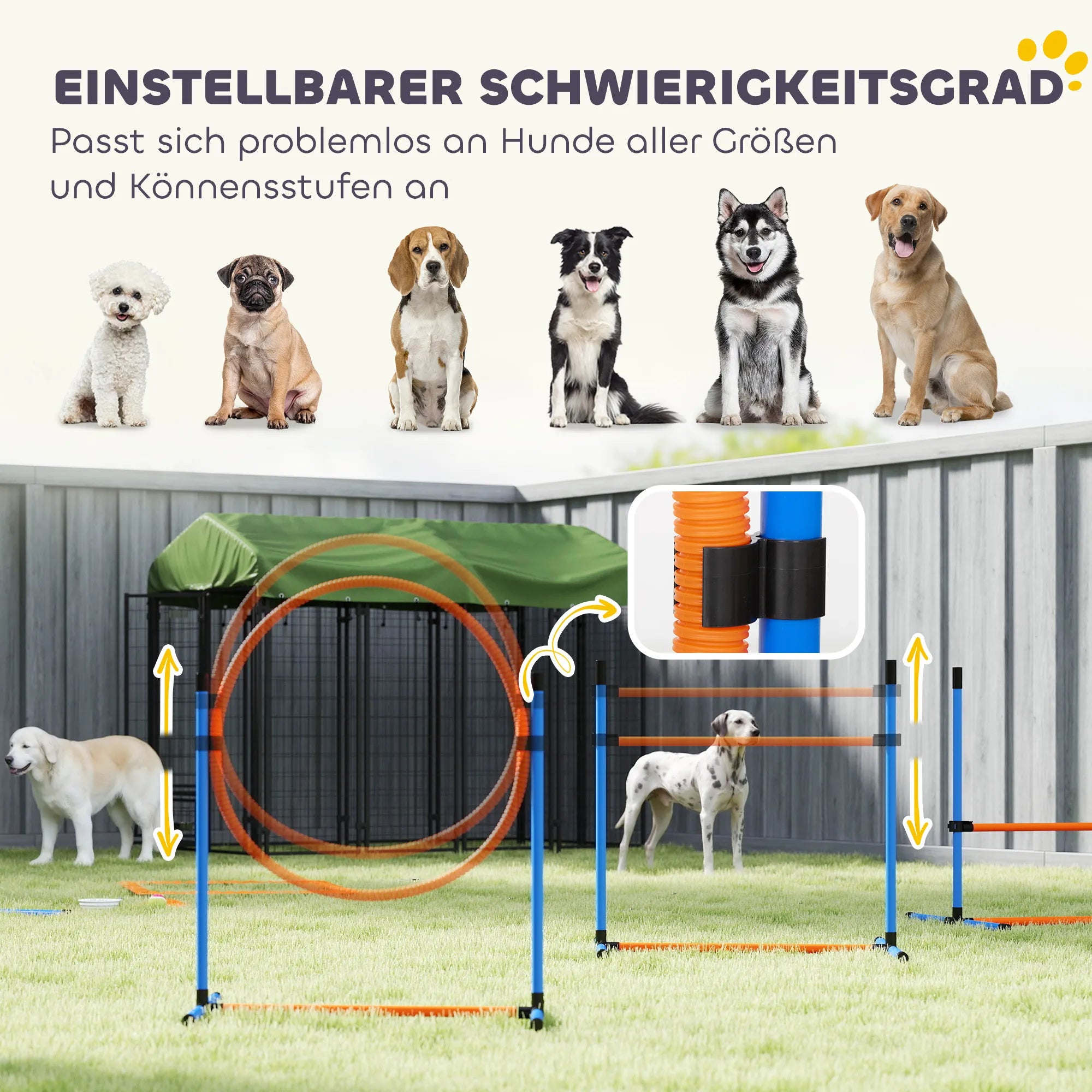 Šunų dresūros rinkinys Agility 11 dalių su tuneliais ir kliūtimis