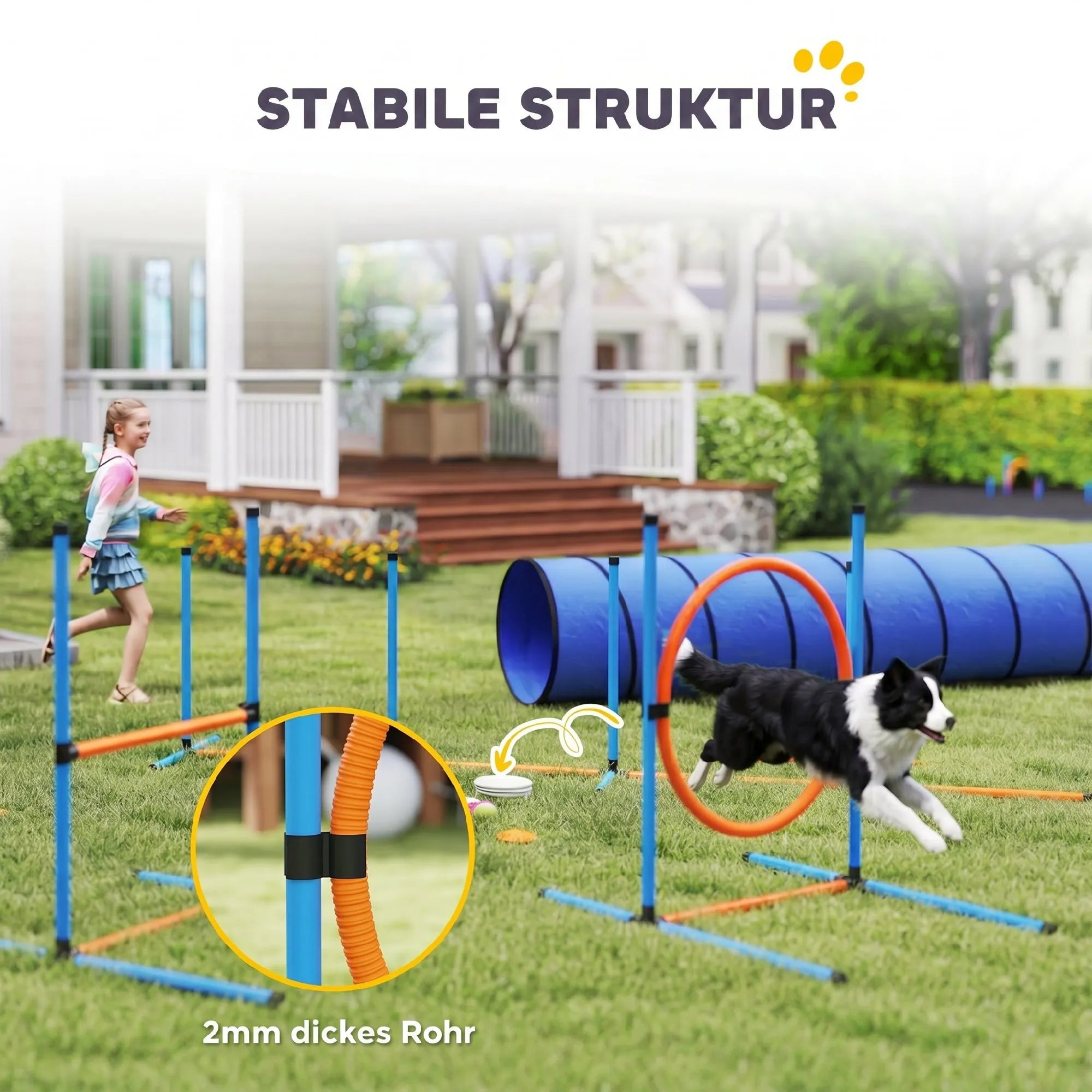 Šunų dresūros rinkinys Agility, 8 dalių su tuneliu ir kliūtimis, oranžinis