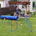 Šunų dresūros rinkinys Agility, 8 dalių su tuneliu ir kliūtimis, oranžinis