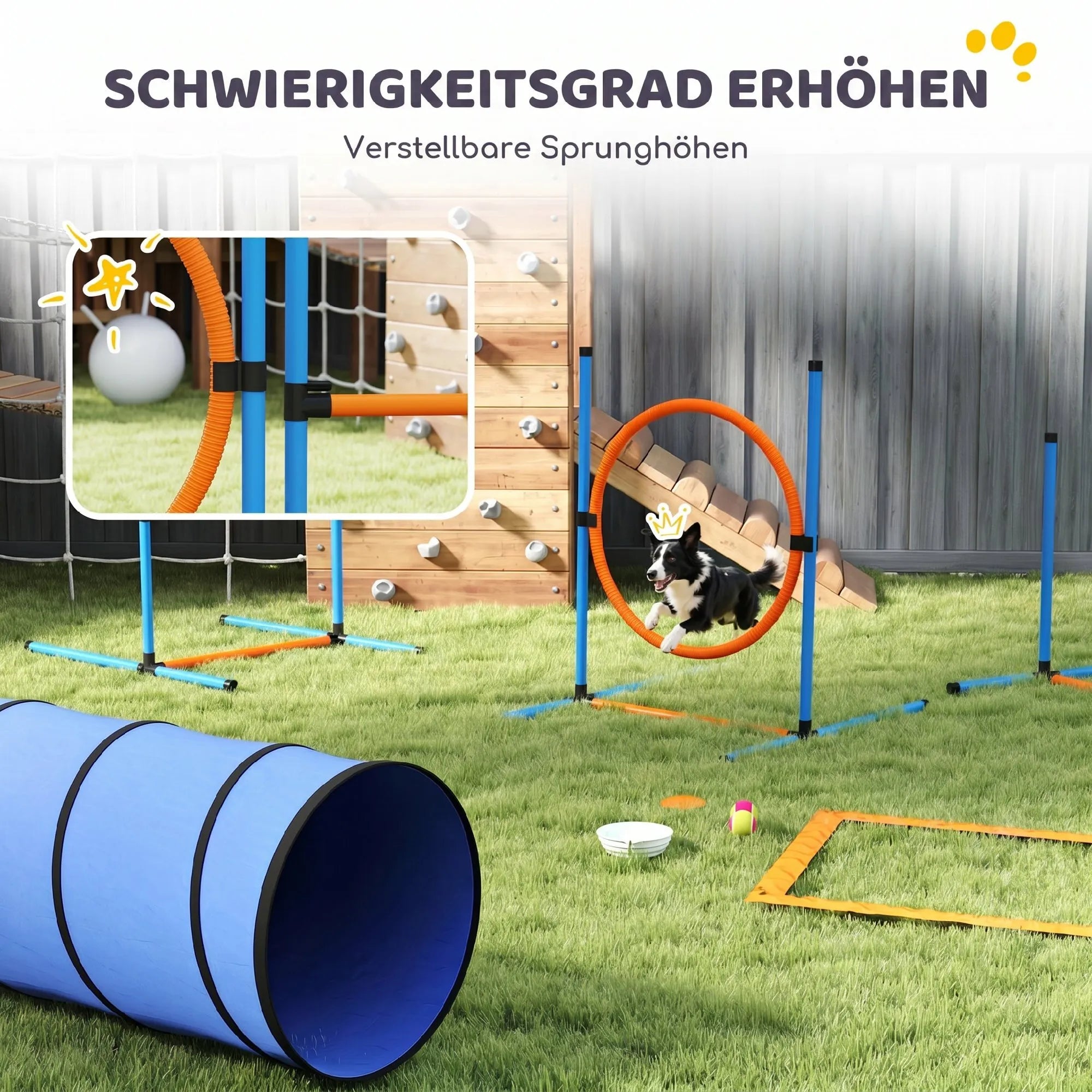 Šunų dresūros rinkinys Agility, 8 dalių su tuneliu ir kliūtimis, oranžinis